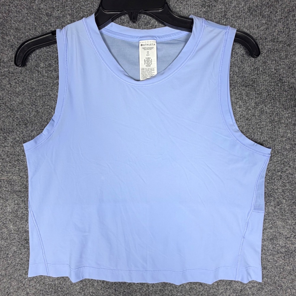 Athleta Womens Mesh Back Activewear Tank Top Blue XS TP ECH Sleeveless Crew Neck
